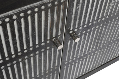 92" Dark Brown Carved Geometric Distressed Solid Wood Enclosed and Open Storage TV Stand-8