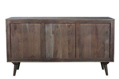 55" Dark Gray Carved Geometric Distressed Solid Wood Enclosed and Open Storage TV Stand-4