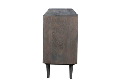 55" Dark Gray Carved Geometric Distressed Solid Wood Enclosed and Open Storage TV Stand-5
