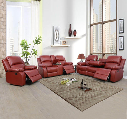 Leather Recliner Sofa Set, Red (Sofa Set 3 Pieces) - Loft&Timber