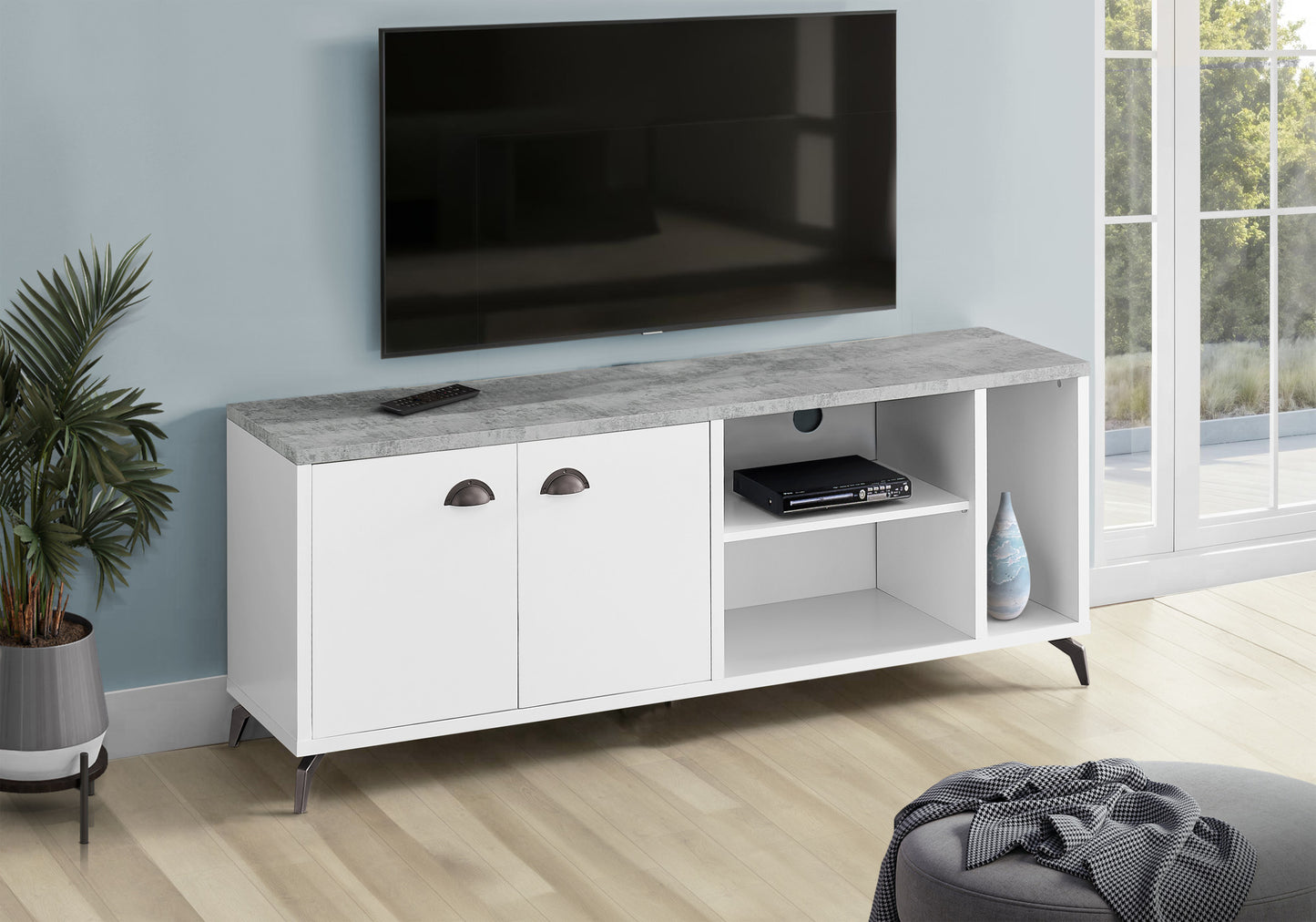 60" White Cabinet Enclosed Storage TV Stand-7