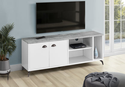60" White Cabinet Enclosed Storage TV Stand-7