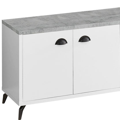 60" White Cabinet Enclosed Storage TV Stand-4