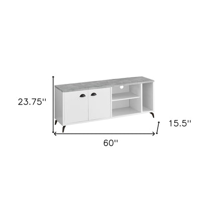 60" White Cabinet Enclosed Storage TV Stand-8