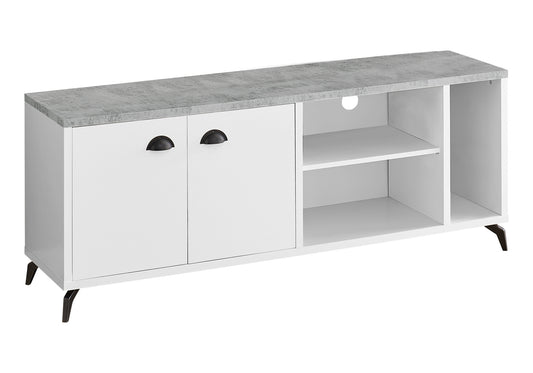 60" White Cabinet Enclosed Storage TV Stand-0