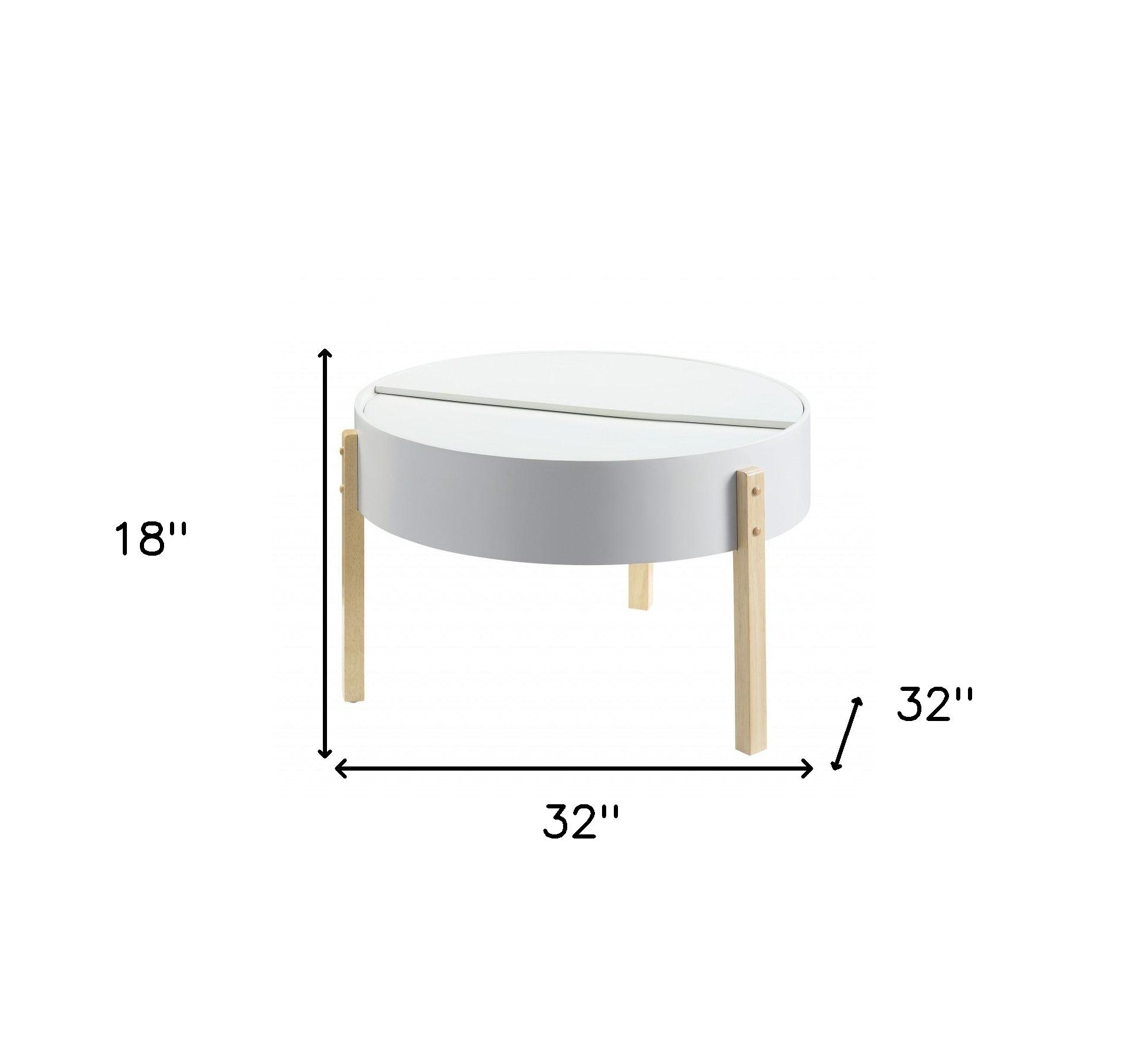 32" White and Natural Wood And Solid Wood Round Coffee Table - Loft&Timber