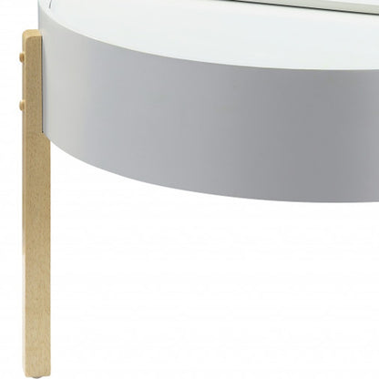 32" White and Natural Wood And Solid Wood Round Coffee Table - Loft&Timber