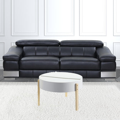 32" White and Natural Wood And Solid Wood Round Coffee Table - Loft&Timber