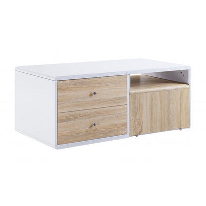47" White and Natural Wood Frame Coffee Table With Two Drawers - Loft&Timber