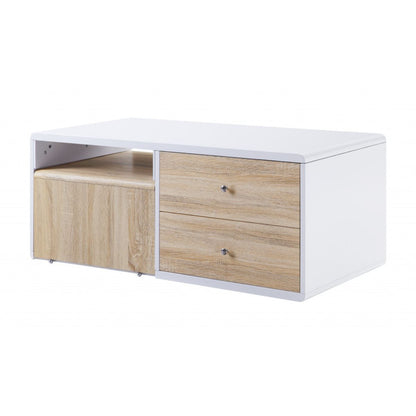 47" White and Natural Wood Frame Coffee Table With Two Drawers - Loft&Timber