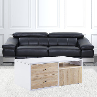 47" White and Natural Wood Frame Coffee Table With Two Drawers - Loft&Timber