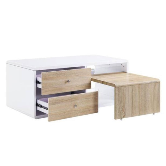 47" White and Natural Wood Frame Coffee Table With Two Drawers - Loft&Timber