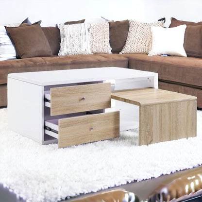 47" White and Natural Wood Frame Coffee Table With Two Drawers - Loft&Timber