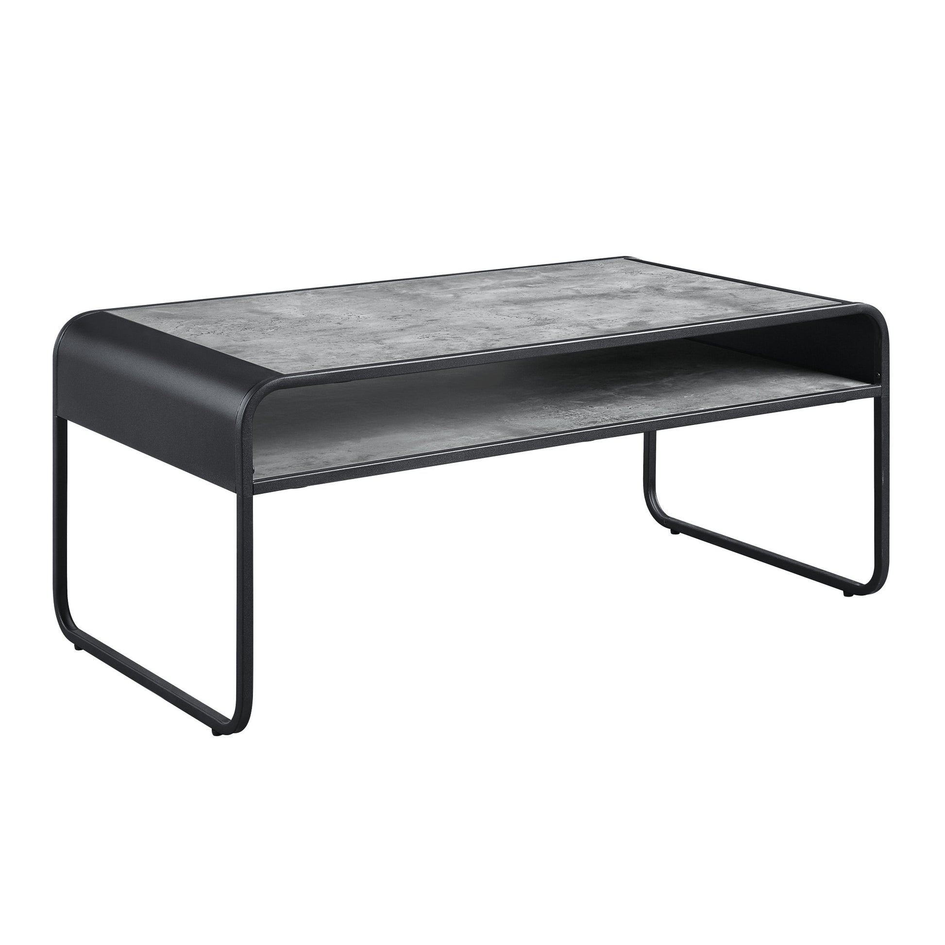 42" Gray and Black Concrete And Metal Sled Coffee Table With Shelf - Loft&Timber