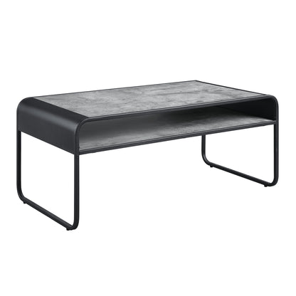 42" Gray and Black Concrete And Metal Sled Coffee Table With Shelf - Loft&Timber