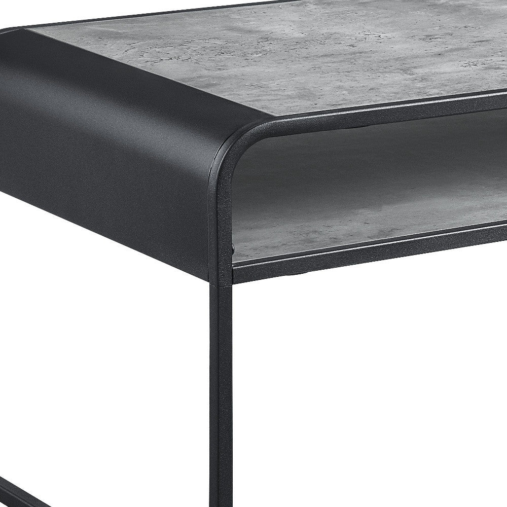 42" Gray and Black Concrete And Metal Sled Coffee Table With Shelf - Loft&Timber