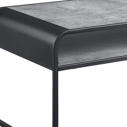 42" Gray and Black Concrete And Metal Sled Coffee Table With Shelf - Loft&Timber