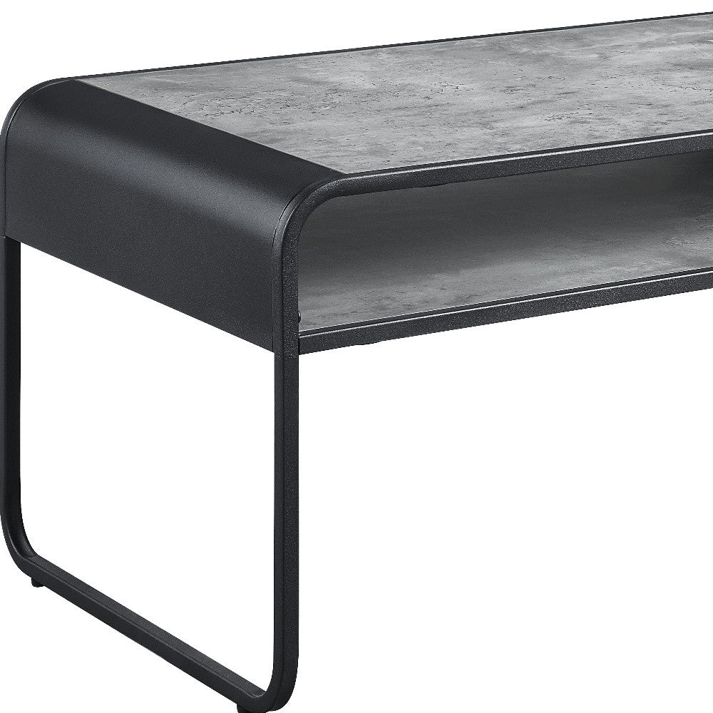 42" Gray and Black Concrete And Metal Sled Coffee Table With Shelf - Loft&Timber