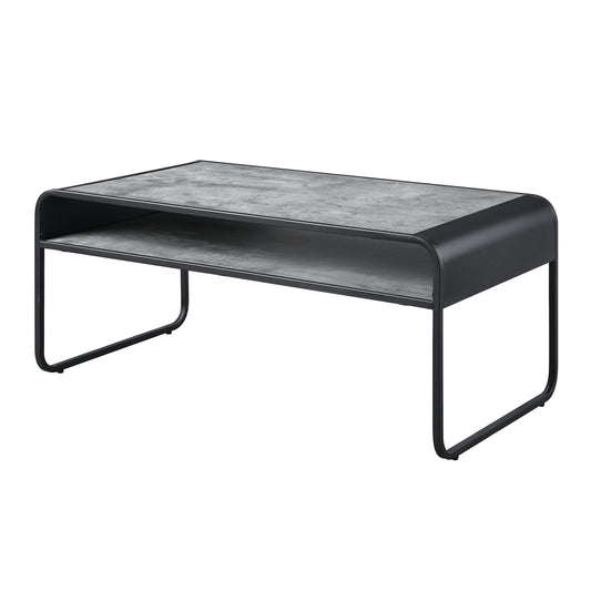 42" Gray and Black Concrete And Metal Sled Coffee Table With Shelf - Loft&Timber
