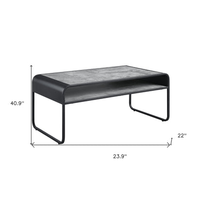 42" Gray and Black Concrete And Metal Sled Coffee Table With Shelf - Loft&Timber