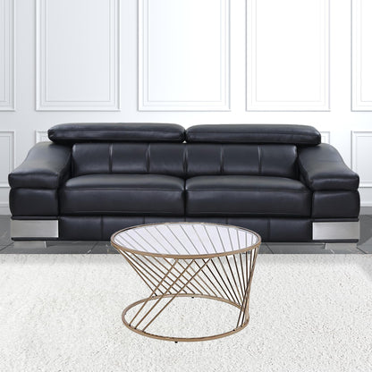 32" Clear and Champagne Glass And Metal Round Frame Coffee Table - Loft&Timber