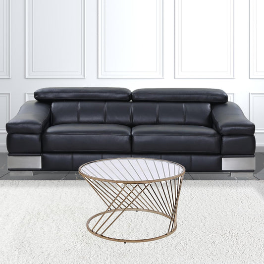 32" Clear and Champagne Glass And Metal Round Frame Coffee Table - Loft&Timber