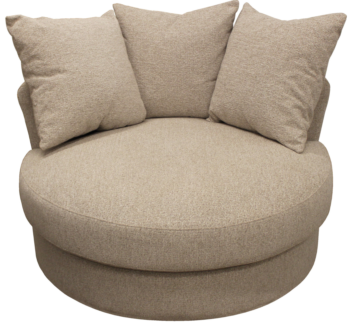 44" Sand Linen Upholstered Swivel Round Accent Chair And Toss Pillows - Loft&Timber