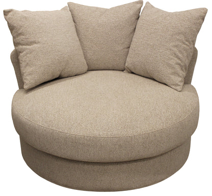 44" Sand Linen Upholstered Swivel Round Accent Chair And Toss Pillows - Loft&Timber
