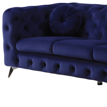 90" Blue Velvet Chesterfield Sofa With Silver Legs-4