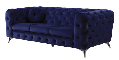 90" Blue Velvet Chesterfield Sofa With Silver Legs-2