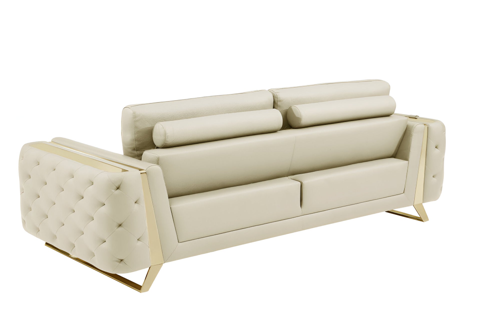 90" Beige Italian Leather Sofa With Gold Legs-3