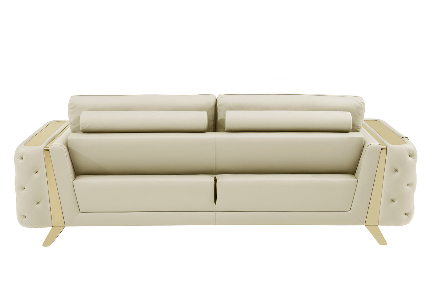 90" Beige Italian Leather Sofa With Gold Legs-4