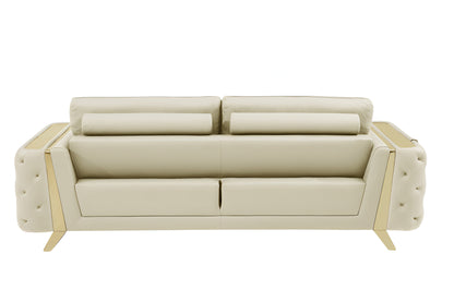 90" Beige Italian Leather Sofa With Gold Legs-4