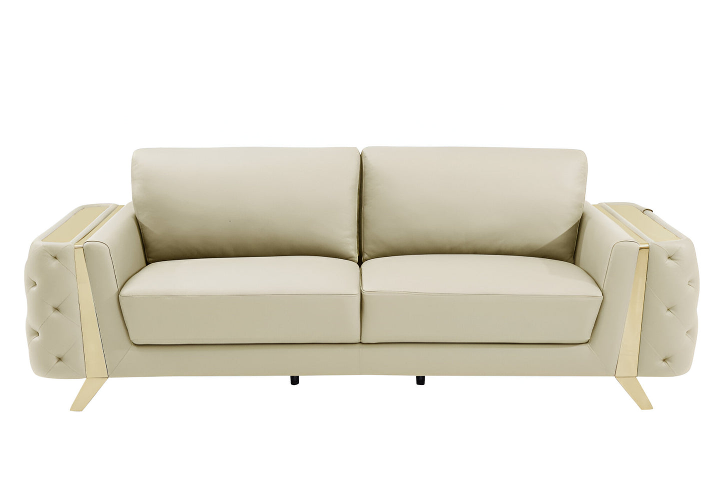 90" Beige Italian Leather Sofa With Gold Legs-7