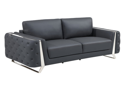 90" Gray Italian Leather Sofa With Silver Legs-2