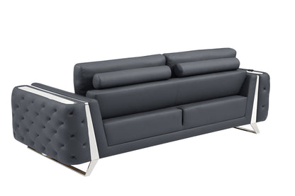 90" Gray Italian Leather Sofa With Silver Legs-3