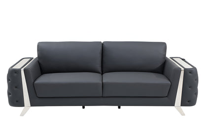 90" Gray Italian Leather Sofa With Silver Legs-7