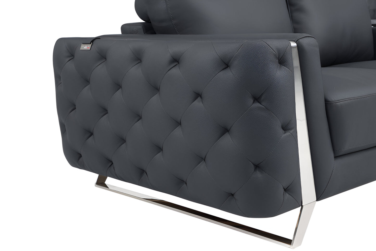 90" Gray Italian Leather Sofa With Silver Legs-6
