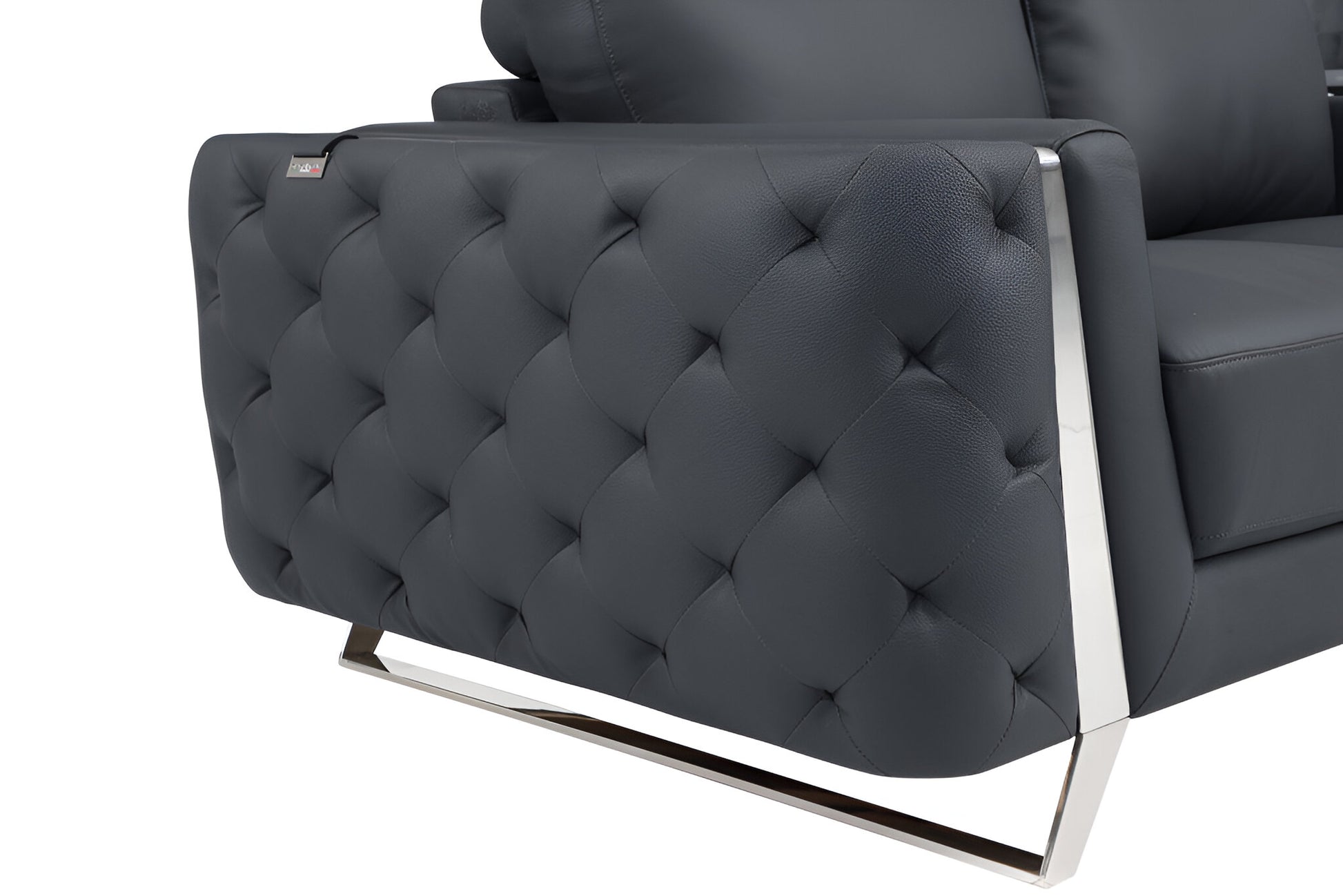 90" Gray Italian Leather Sofa With Silver Legs-6