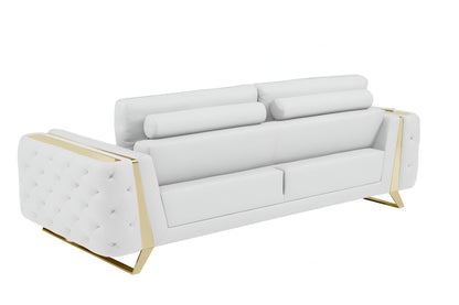90" White Italian Leather Sofa With Gold Legs-3