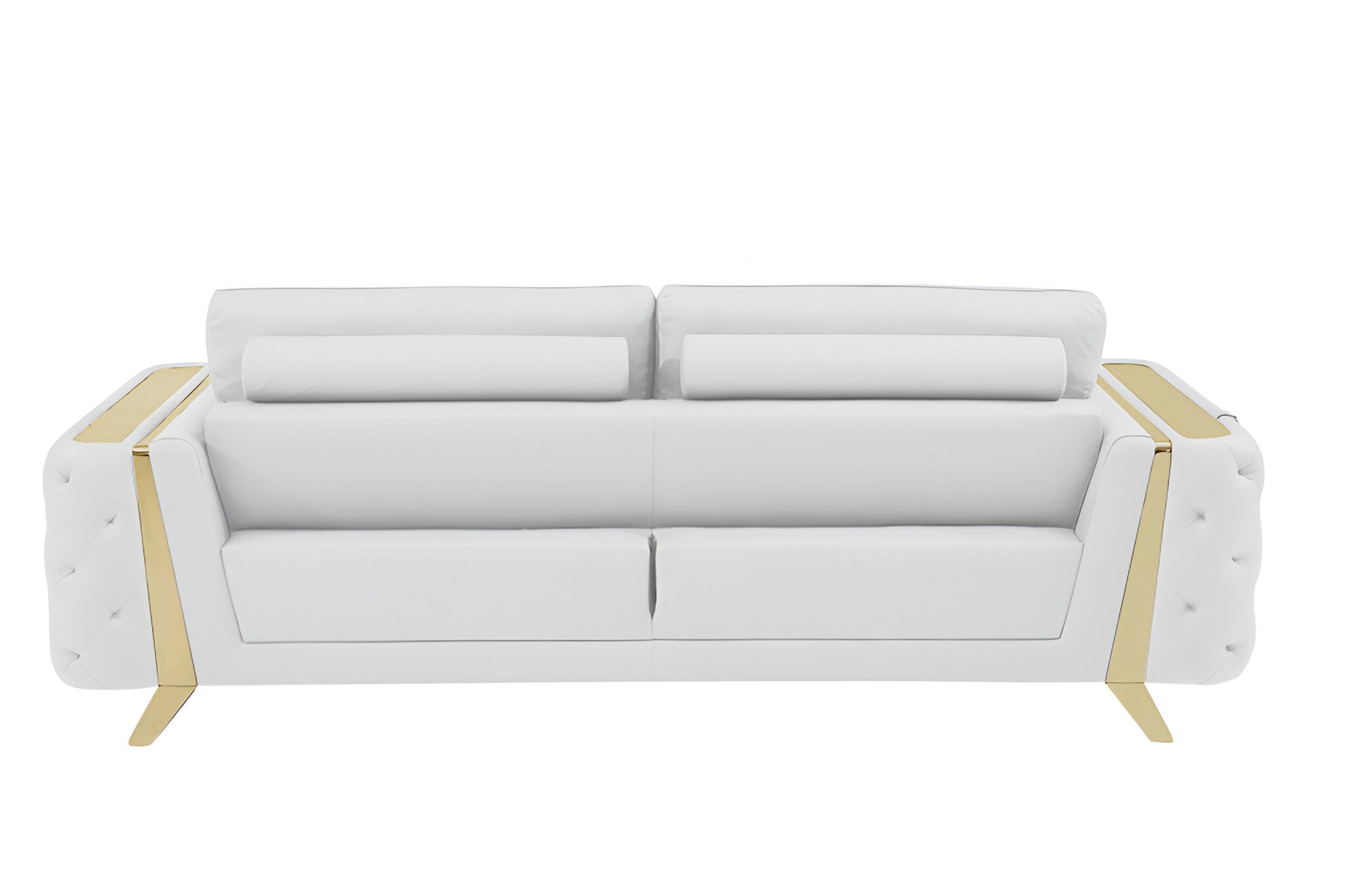 90" White Italian Leather Sofa With Gold Legs-4