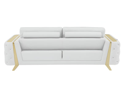 90" White Italian Leather Sofa With Gold Legs-4