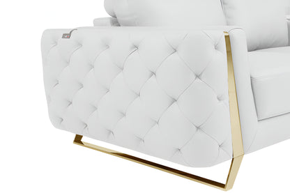 90" White Italian Leather Sofa With Gold Legs-6