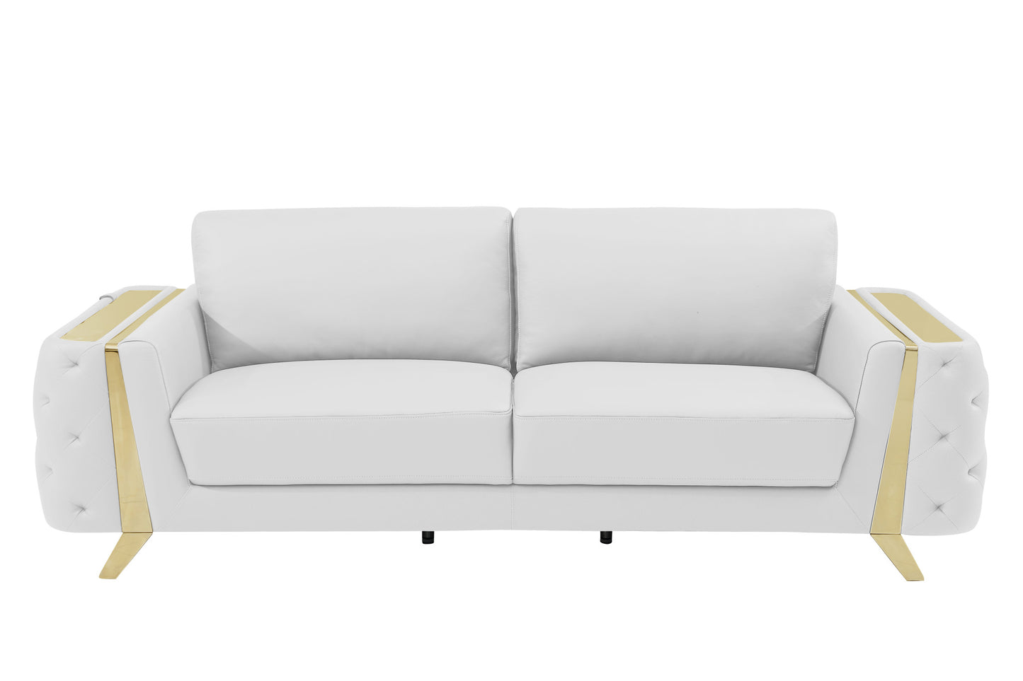 90" White Italian Leather Sofa With Gold Legs-1