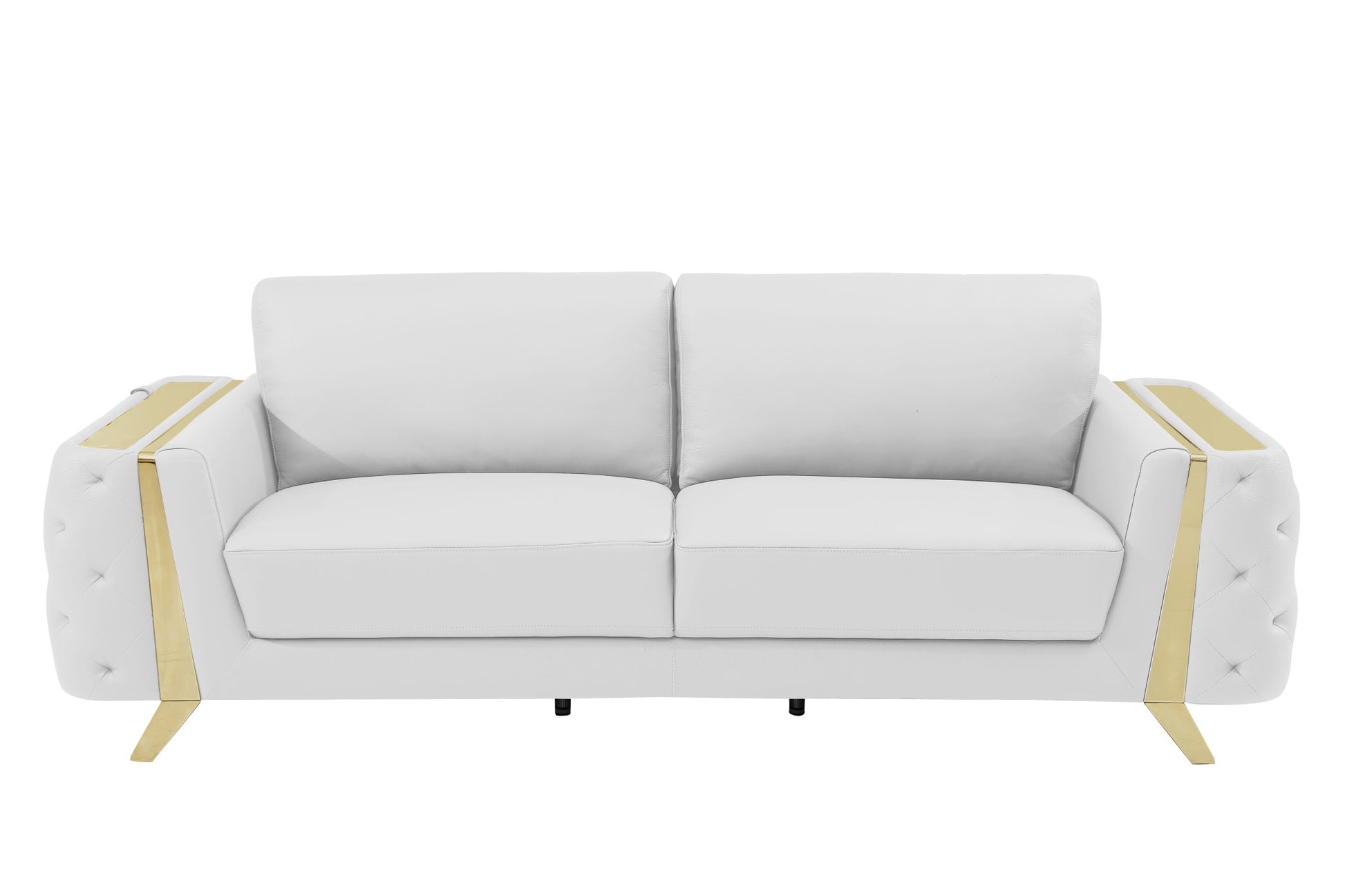 90" White Italian Leather Sofa With Gold Legs-1
