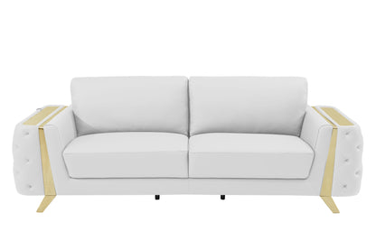 90" White Italian Leather Sofa With Gold Legs-1