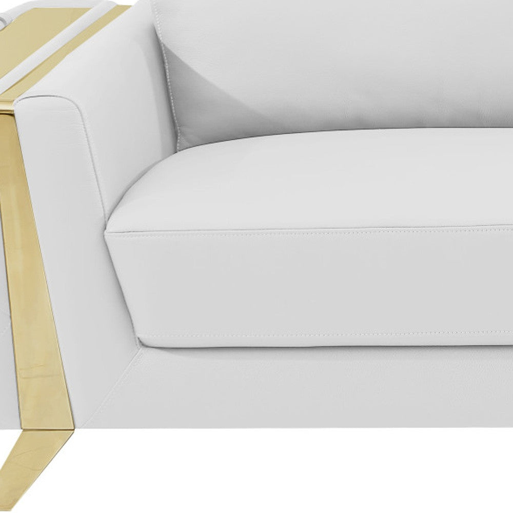 90" White Italian Leather Sofa With Gold Legs-7