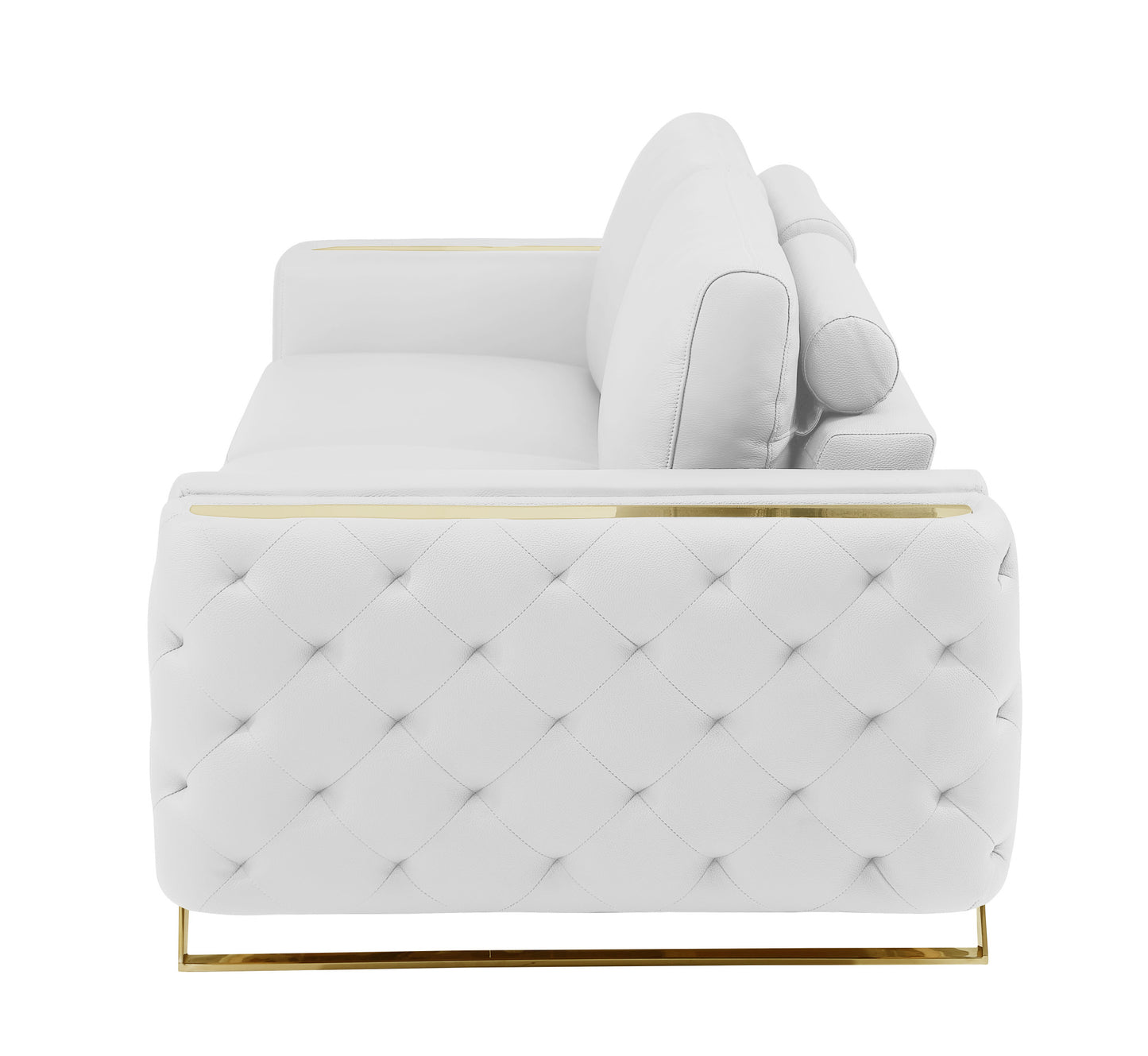 90" White Italian Leather Sofa With Gold Legs-5