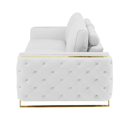 90" White Italian Leather Sofa With Gold Legs-5