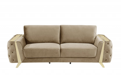90" Beige Velvet Sofa With Gold Legs-2